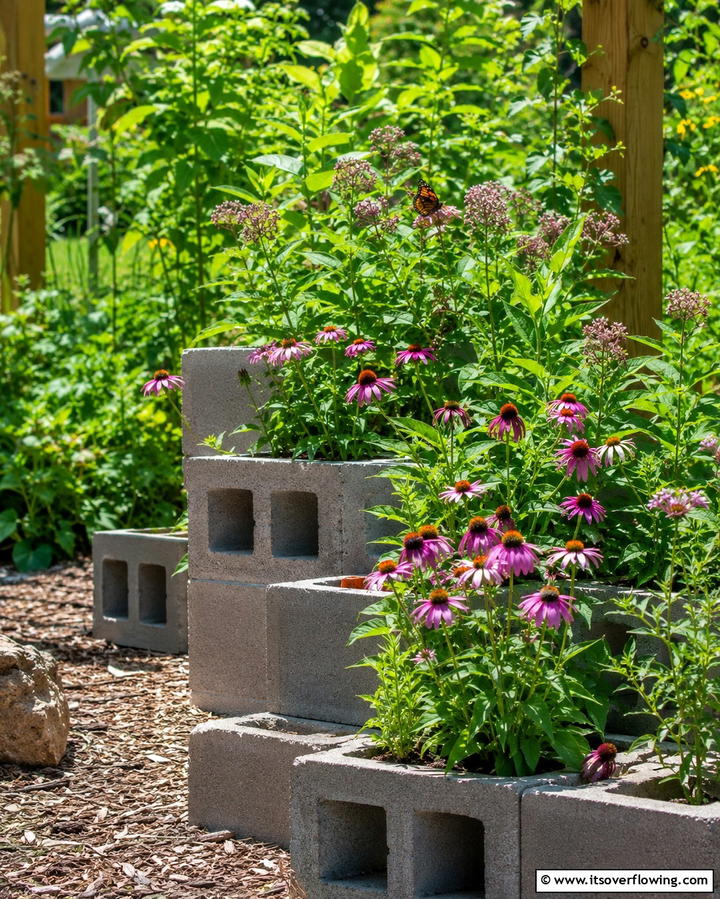 Butterfly Garden with Cinder Blocks - 30 Innovative Cinder Block Garden Ideas for Urban Green Spaces