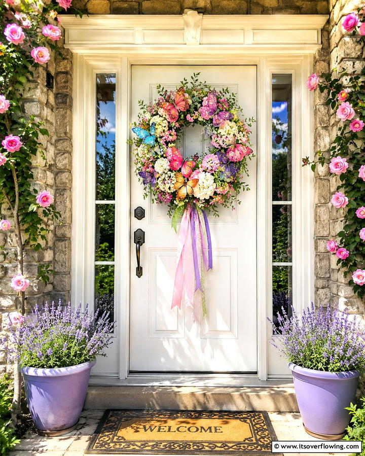 Butterfly Themed Wreath - 20 Spring Front Door Decor Ideas to Welcome the Season