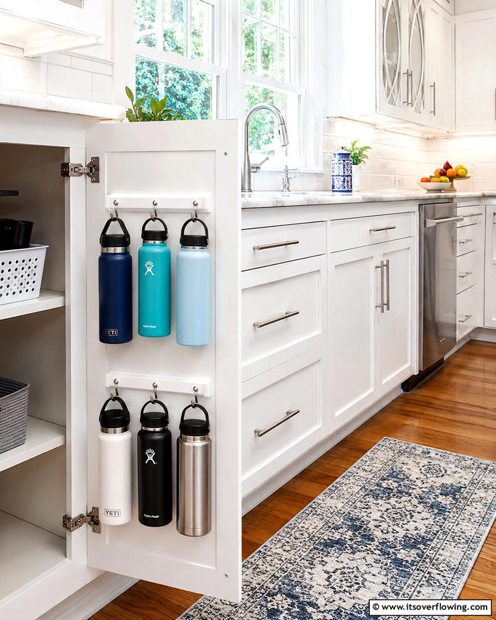 Cabinet Door Hooks - 20 Clever Water Bottle Storage Ideas for a Clutter-Free Home