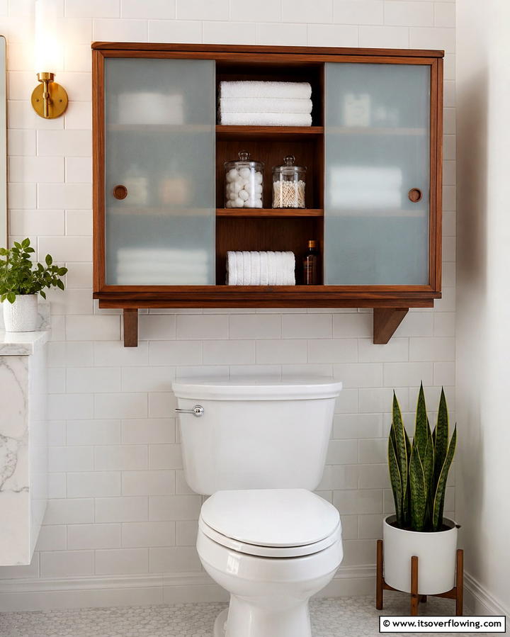 Cabinet with Sliding Doors - 25 Over Toilet Storage Ideas for Small Bathrooms