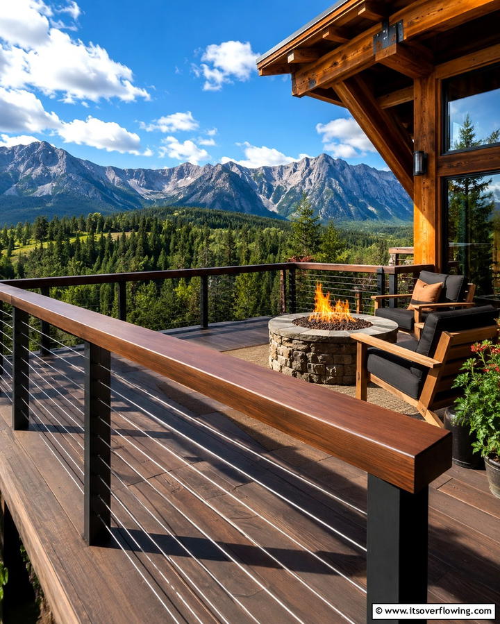 Cable Railing with Wooden Top Rail - 25 Horizontal Deck Railing Ideas for Modern Homes
