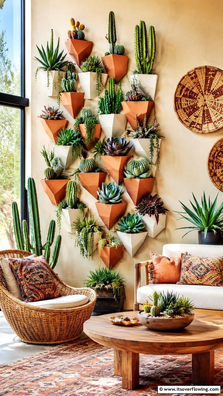 Cacti and Succulent Blend - 30 Indoor Plant Wall Ideas to Transform Blank Spaces
