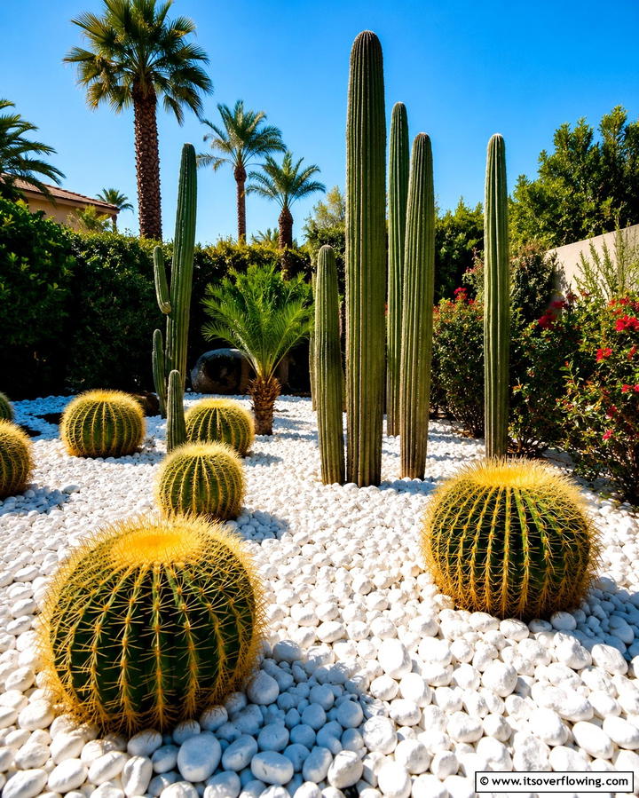 Cactus Displays with White Rocks - 25 White Rock Landscaping Ideas for a Clean Look