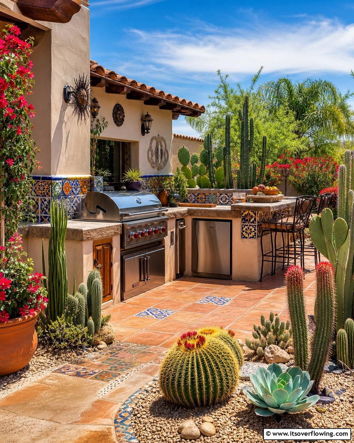 Cactus Garden Integration - 20 Mexican Outdoor Kitchen Ideas for Vibrant Spaces