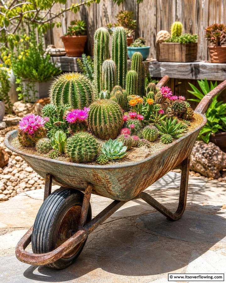 Cactus Garden in a Wheelbarrow - 25 Stunning Cactus Garden Ideas for Your Home