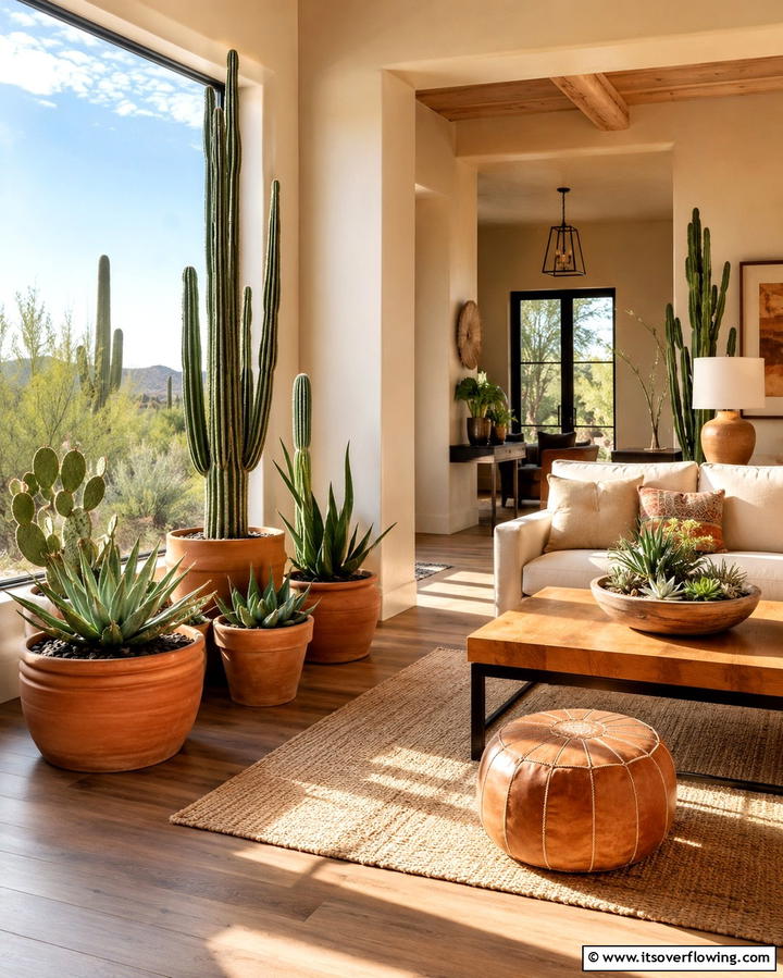 Cactus and Succulent Decor - 25 Southwest Living Room Ideas for a Cozy Vibe