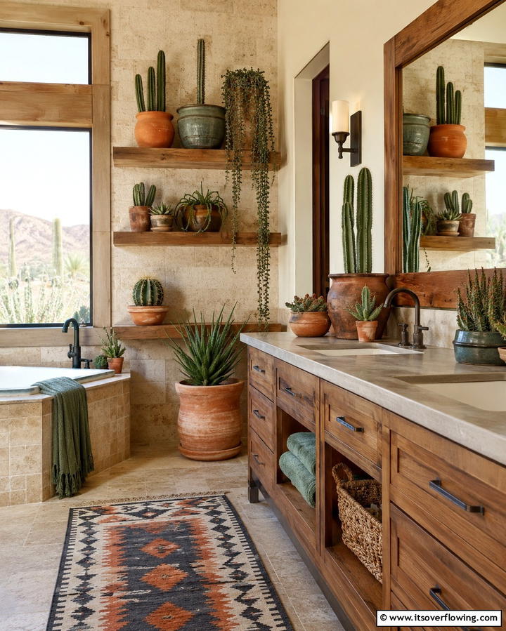 Cactus and Succulent Decor - 20 Western Bathroom Ideas for a Rustic and Relaxing Retreat