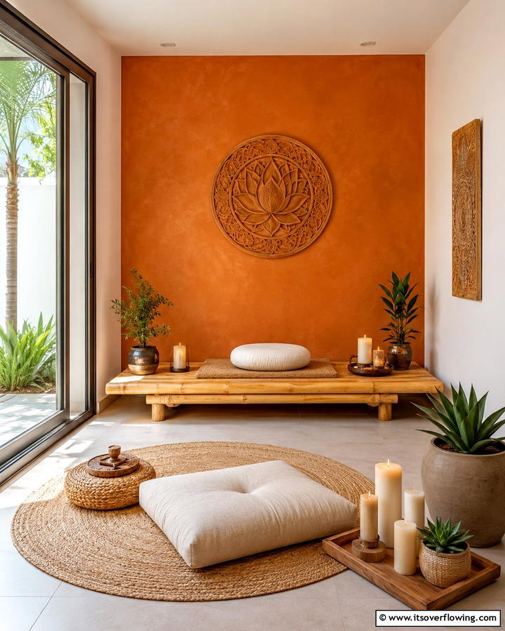 Calm Meditation Corner - 20 Orange Accent Wall Ideas to Brighten Your Space