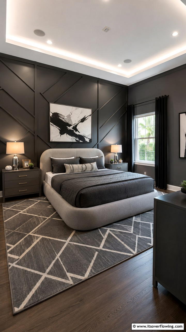 Calm and Contemporary Comfort - 30 Dark Grey Bedroom Ideas for Modern Serene Spaces