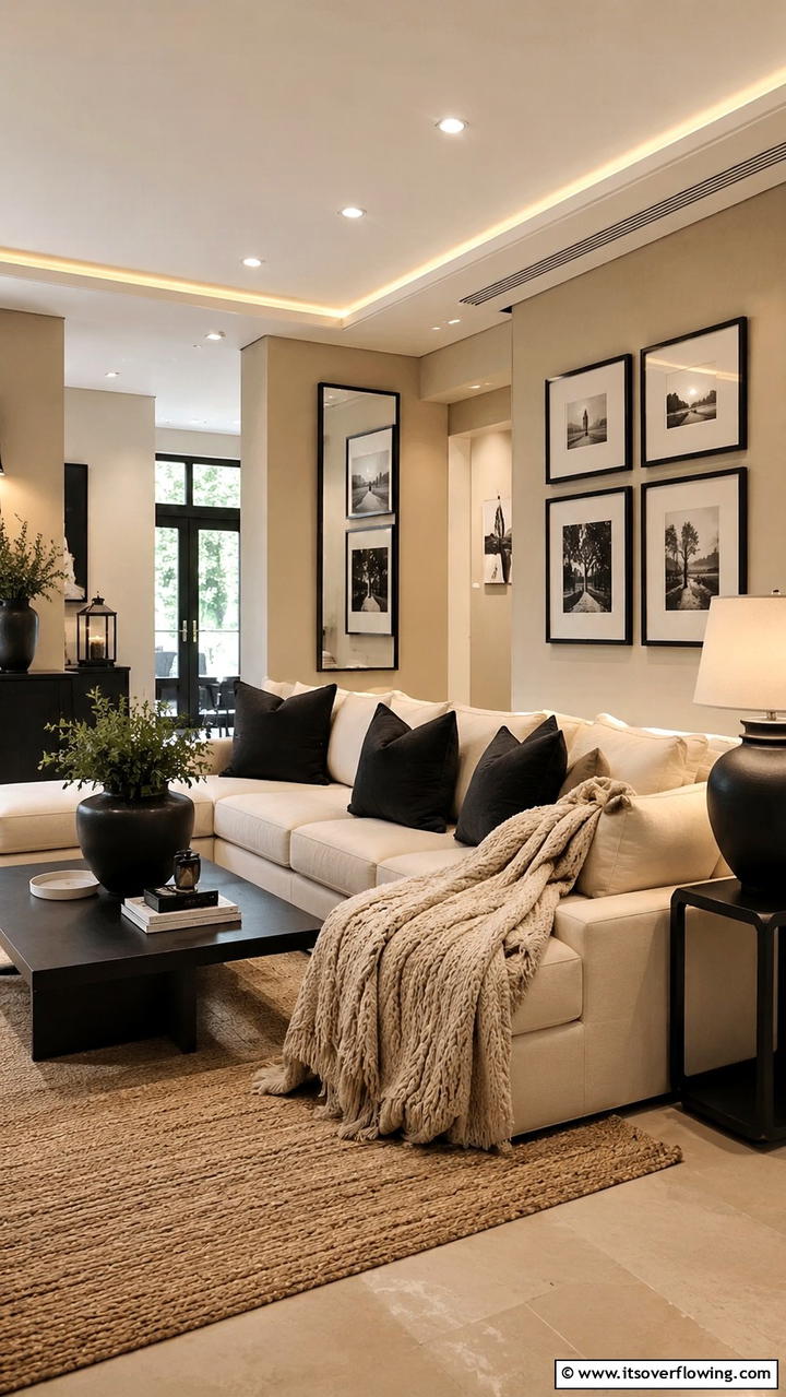 Calming Beige Enclave - 30 Black & Beige Living Room Ideas for Modern Contrast