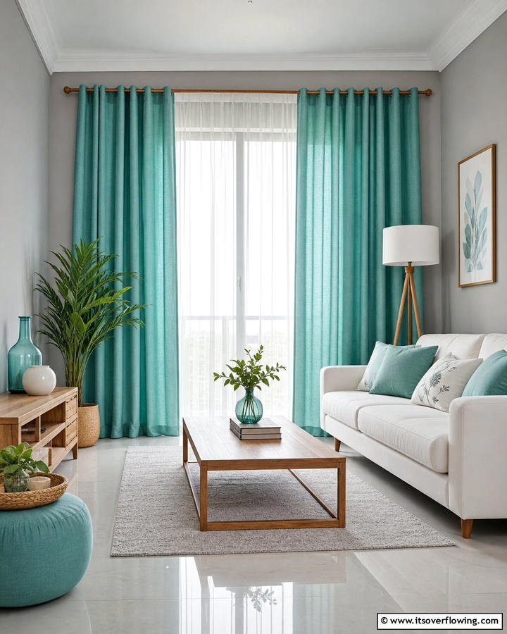 Calming Turquoise Vibes - 30 Curtain Color Ideas Perfectly Paired With Gray Walls