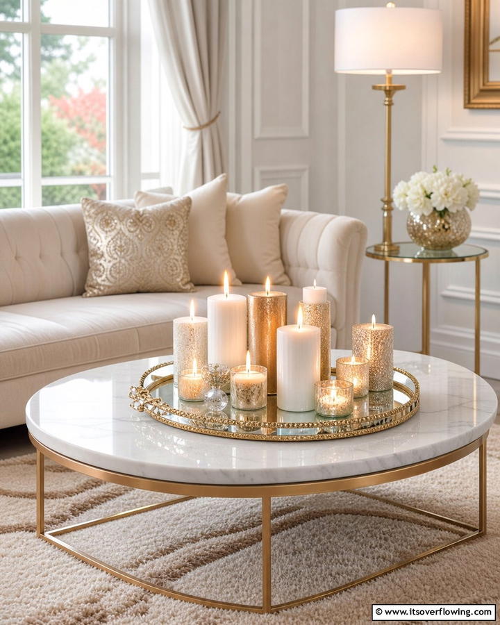 Candlelight Charm - 20 Coffee Table Centerpiece Ideas for Stylish Living Rooms