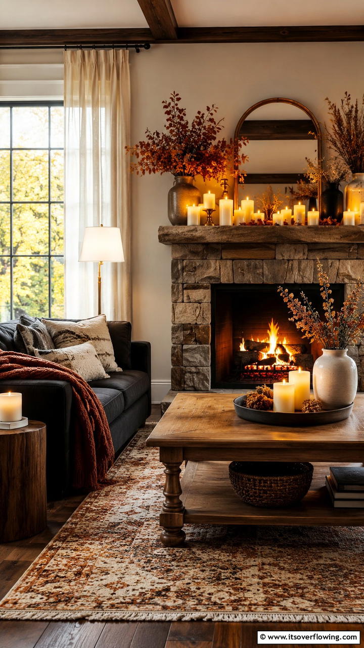Candlelit Ambience - 30 Cozy Fall Living Room Ideas to Embrace Autumn Vibes