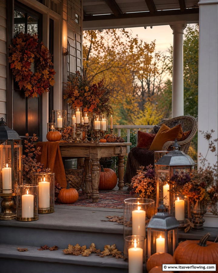 Candlelit Autumn Ambiance - 21 Fall Porch Decor Ideas for a Warm Autumn Welcome