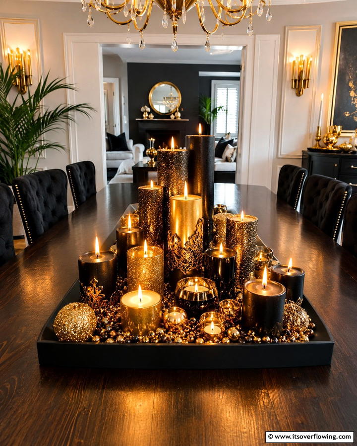 Candlelit Elegance with Black and Gold - 25 Stunning Black and Gold Centerpiece Ideas for Your Home