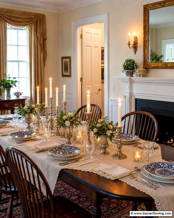 Candlelit Table Settings - 25 Colonial Dining Room Ideas for Timeless Style