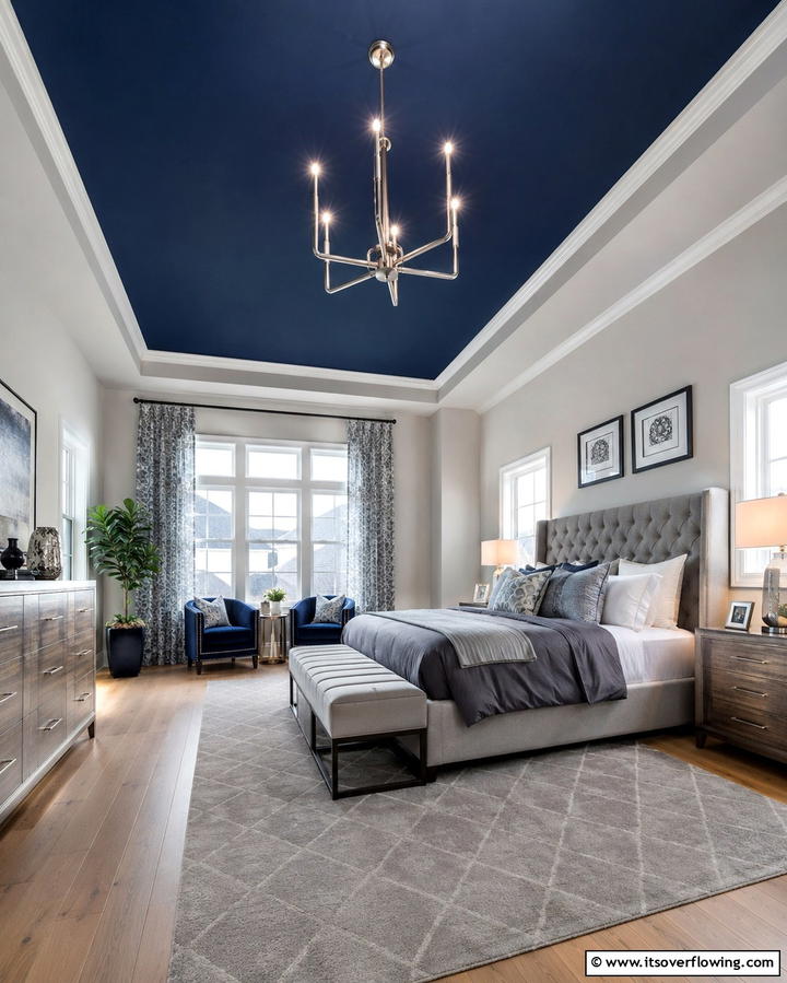 Canopy Bed with Navy and Grey Drapes - 25 Navy Blue and Grey Bedroom Ideas for Modern Style