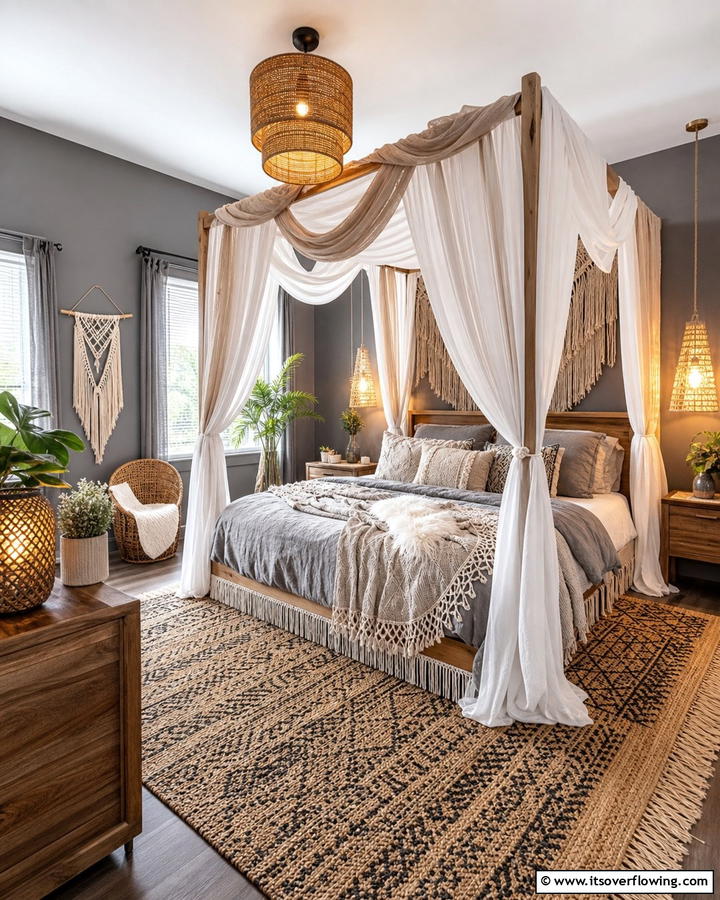 Canopy Beds for a Dreamy Look - 20 Grey Boho Bedroom Ideas for a Cozy Vibe