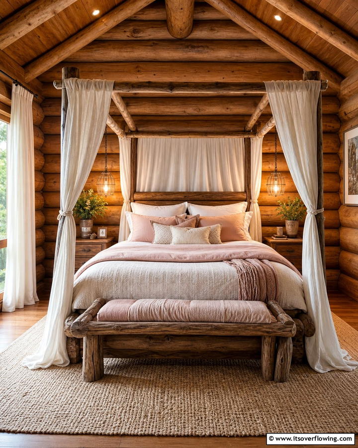 Canopy Beds with Drapes - 25 Cozy Cabin Bedroom Ideas for a Rustic Escape