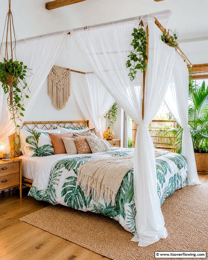 Canopy Beds with Flowing Fabrics - 20 Bohemian Tropical Decor Ideas for a Vibrant Home