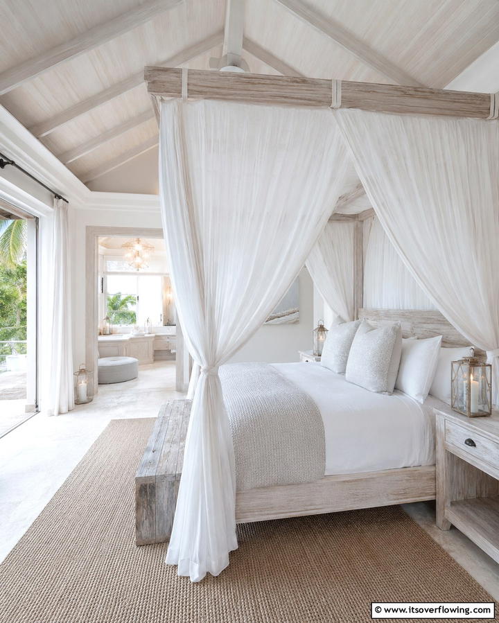 Canopy Beds with Sheer Curtains - 25 Tropical Bedroom Ideas for a Relaxing Retreat