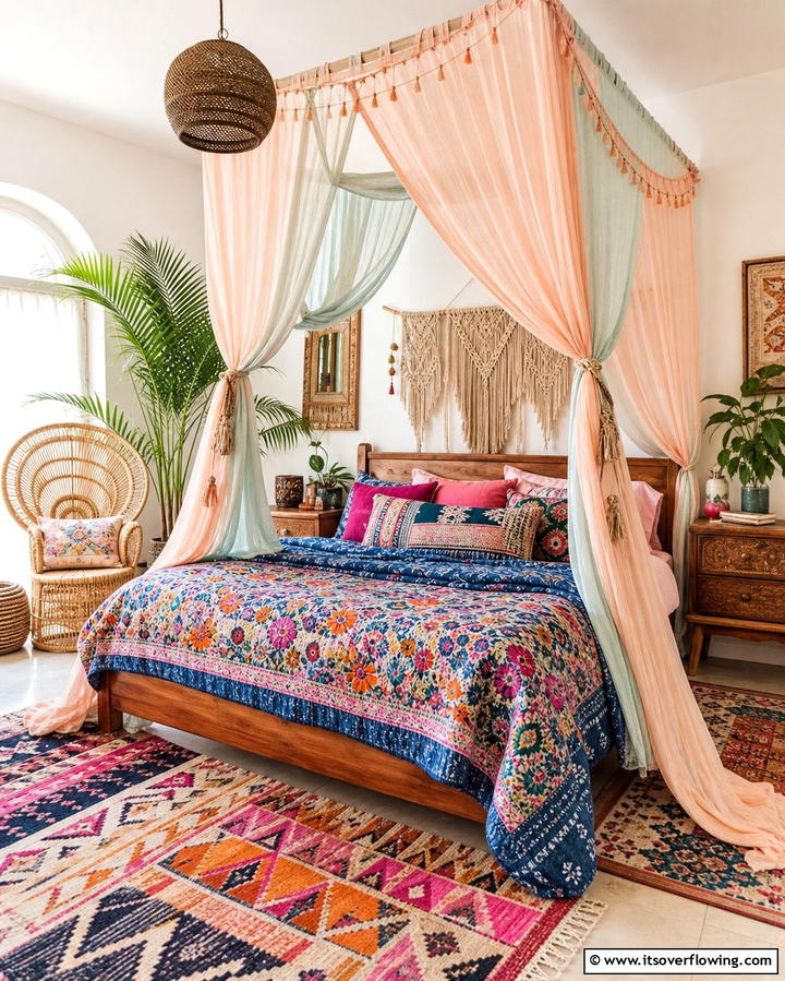 Canopy Beds with Sheer DrapesOne - 25 Colorful Boho Bedroom Ideas for a Cozy Retreat