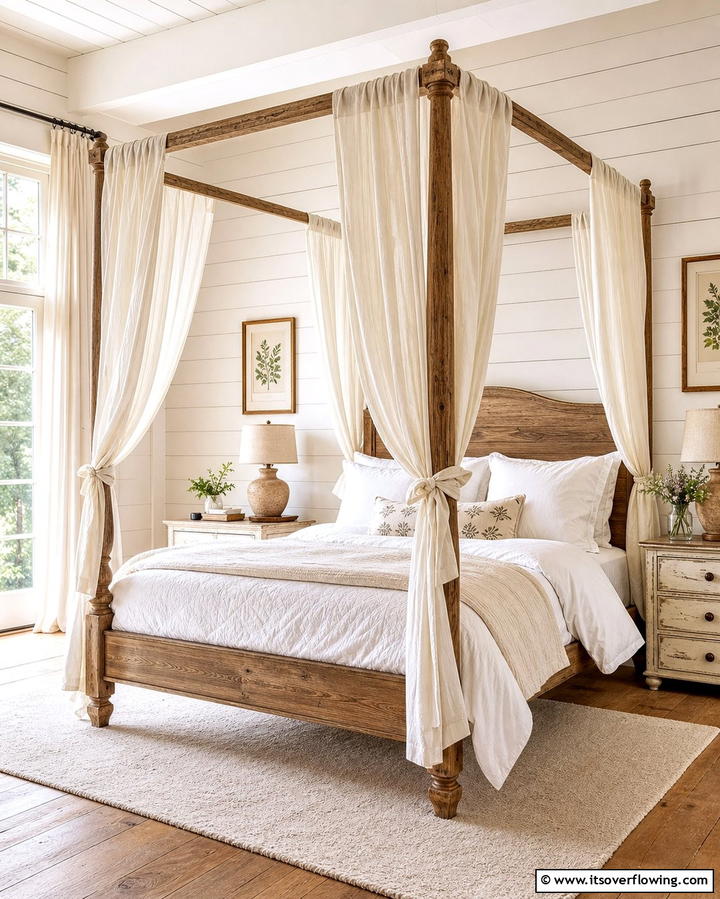 Canopy Beds with Soft Drapes - 25 Country Bedroom Ideas- Cozy & Rustic Designs