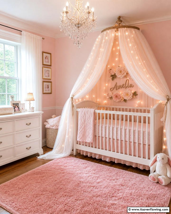 Canopy Over the Crib - 20 Adorable Pink Nursery Ideas for Your Baby’s Room