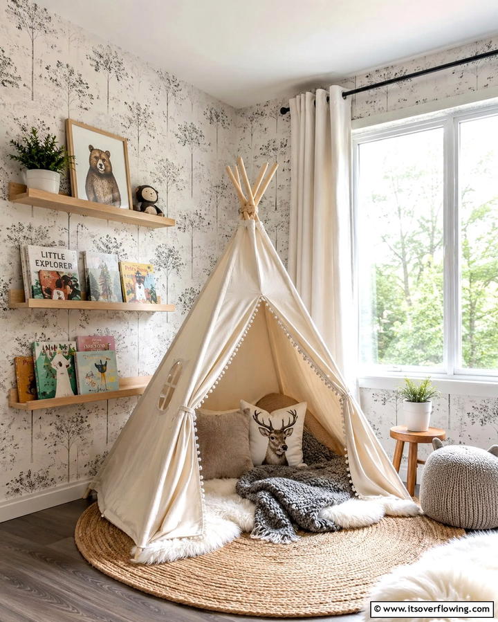 Canopy Tent or Teepee - 25 Woodland Nursery Ideas for a Nature-Inspired Room