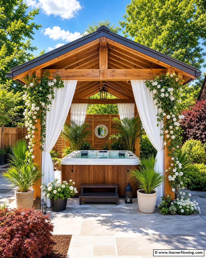 Canopy or Gazebo - 20 Hot Tub Landscaping Ideas for a Relaxing Retreat
