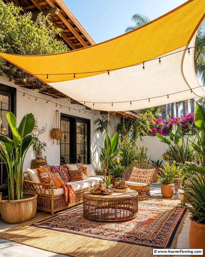 Canopy or Sail Shades - 25 Boho House Exterior Ideas for a Unique and Colorful Look