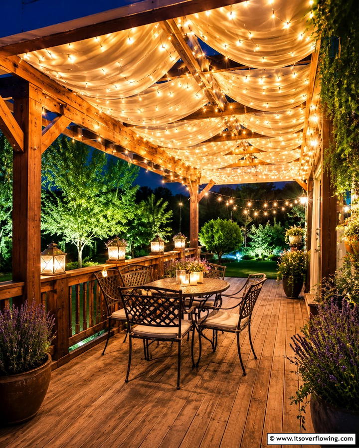Canopy with String Lights for Cozy Evenings - 25 Covered Deck Ideas for Year-Round Outdoor Living