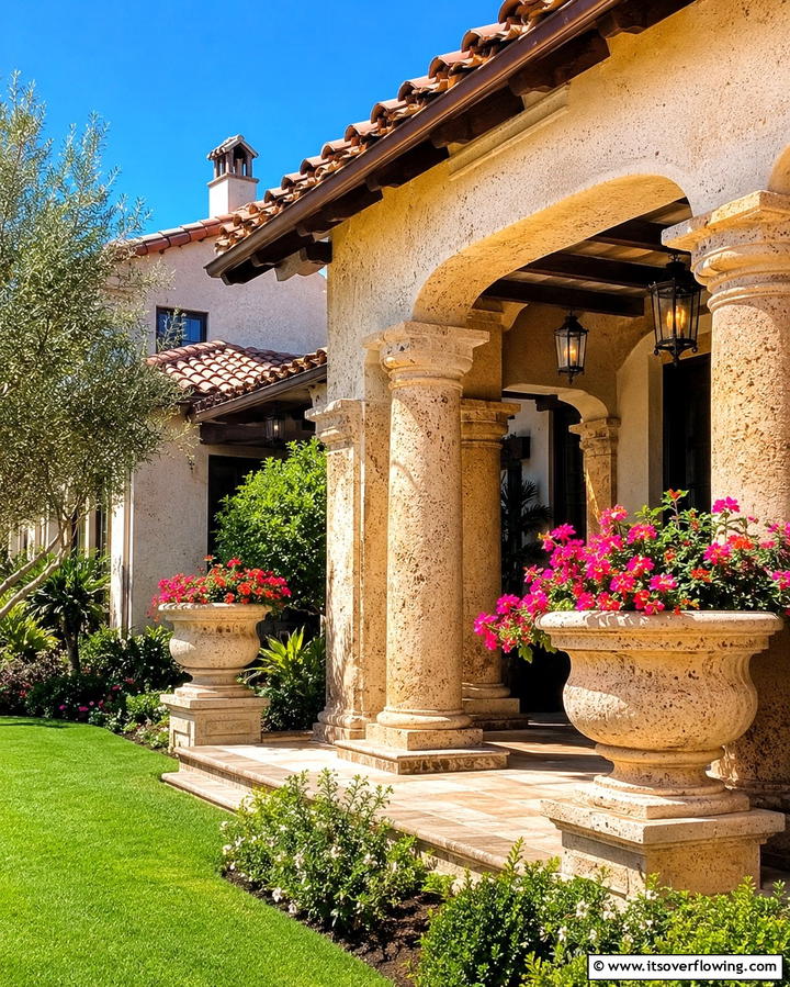 Cantera Stone Accents - 25 Beautiful Front Yard Spanish Style Landscaping Ideas