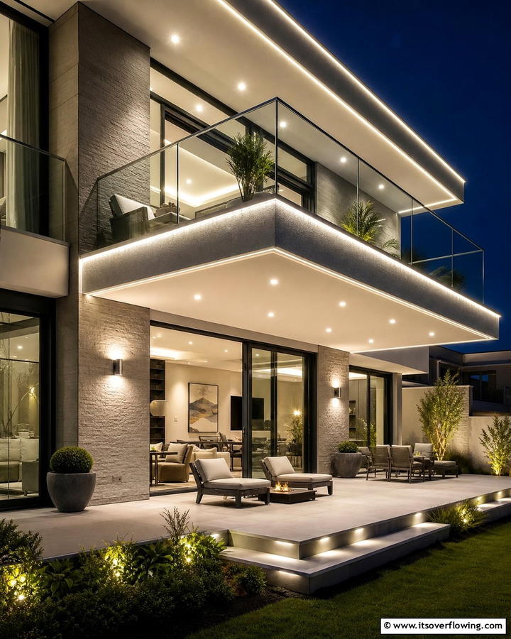 Cantilever Balcony with Outdoor Lighting for Nighttime Ambiance - 20 Cantilever Balcony Ideas for Modern Homes