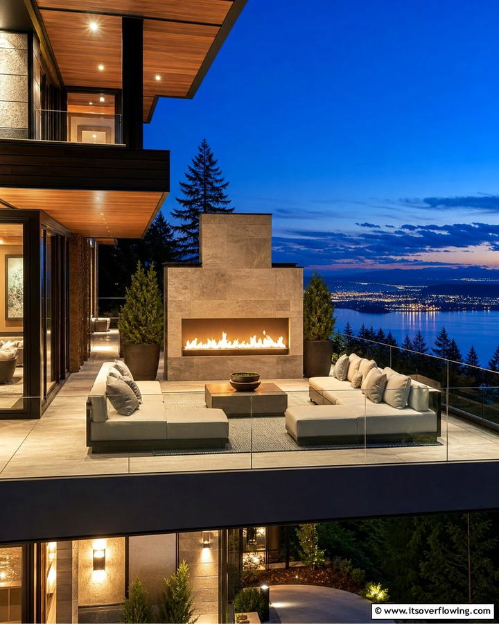 Cantilever Balcony with a Fireplace - 20 Cantilever Balcony Ideas for Modern Homes