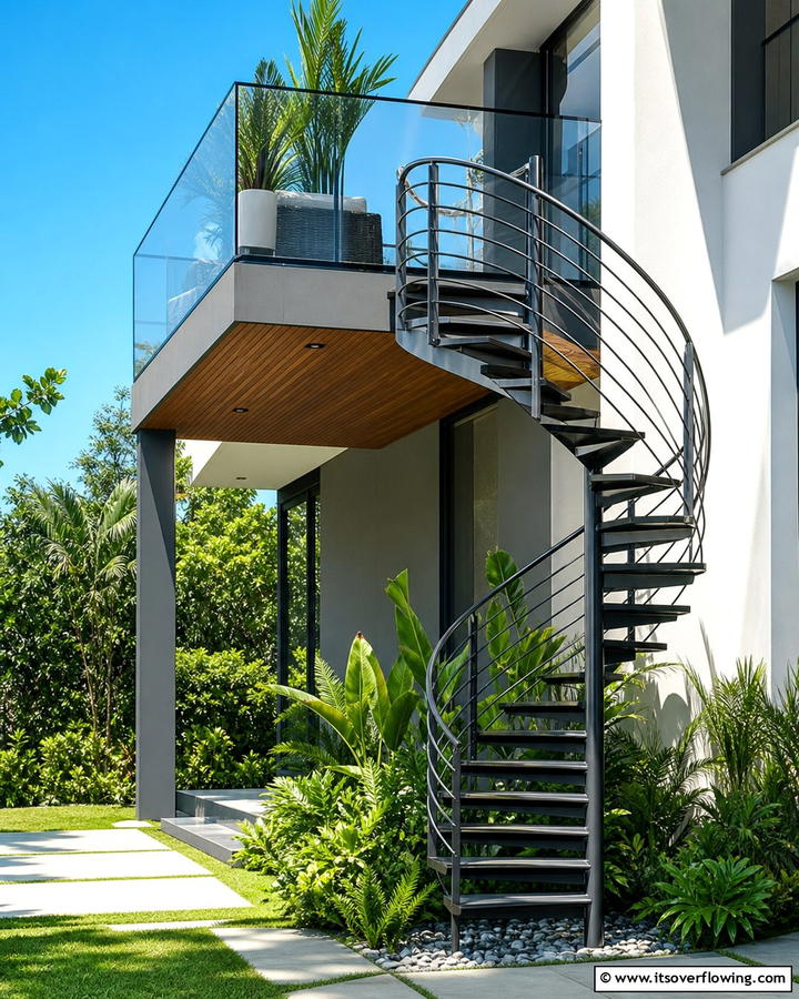 Cantilever Balcony with a Spiral Staircase - 20 Cantilever Balcony Ideas for Modern Homes