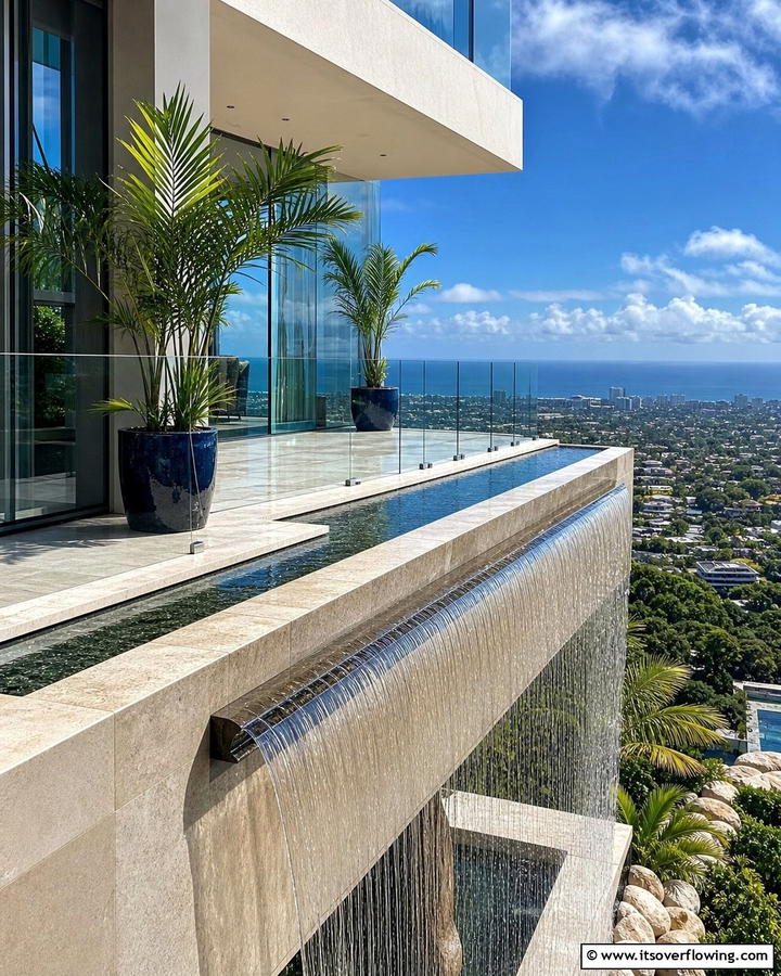 Cantilever Balcony with a Water Feature - 20 Cantilever Balcony Ideas for Modern Homes