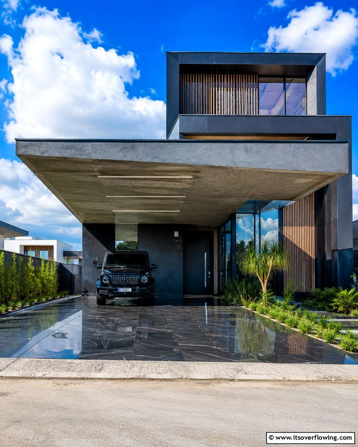 Cantilevered Car PorchOne - 25 Car Porch Design Ideas for a Welcoming Entrance