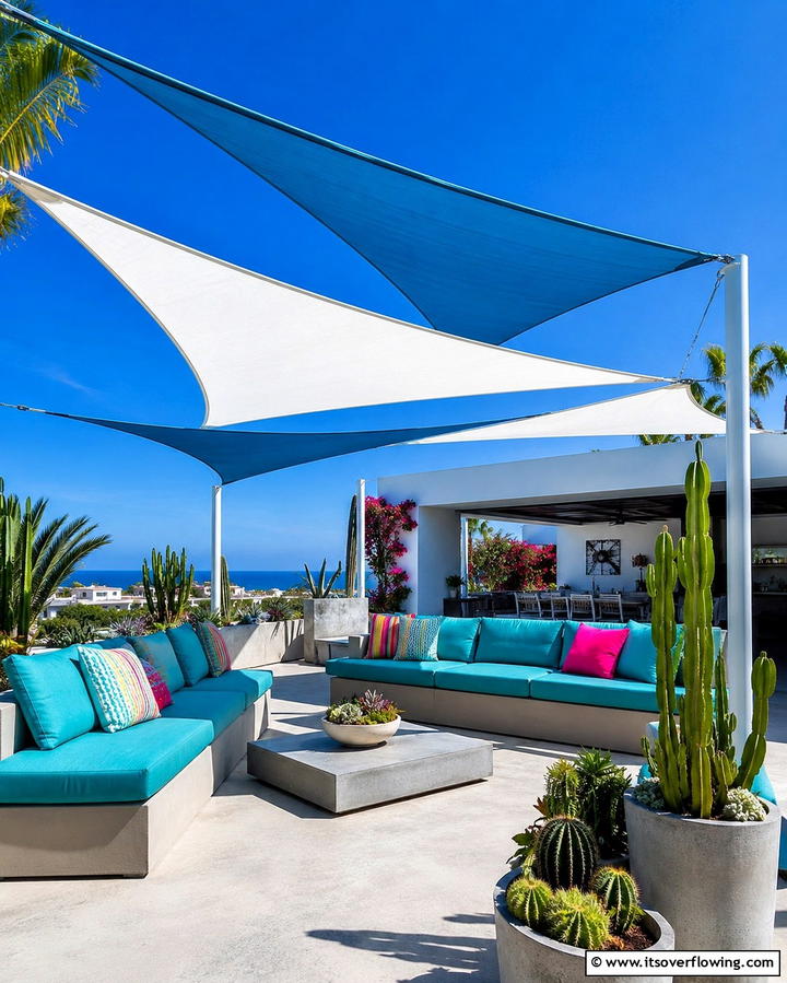 Canvas Sail Shade - 25 Attached Covered Patio Ideas for Year-Round Use