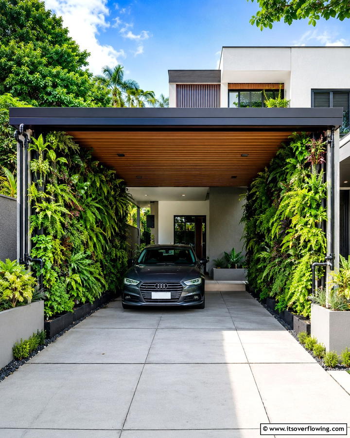 Car Porch with Vertical Garden - 25 Car Porch Design Ideas for a Welcoming Entrance
