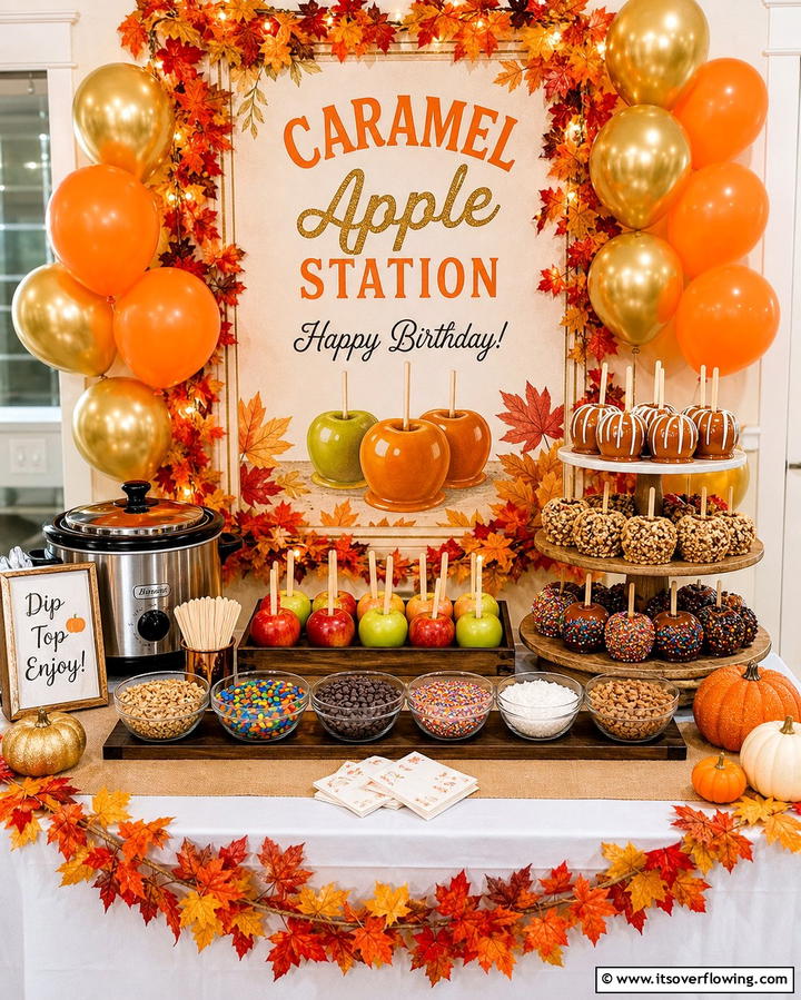 Caramel Apple Station - 25 Fall Birthday Party Ideas for a Seasonal Celebration