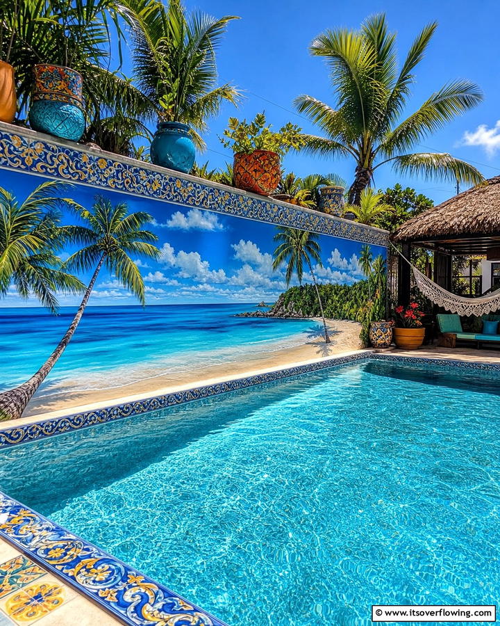 Caribbean Island Escape - 20 Pool Mural Ideas to Enhance Your Backyard Oasis