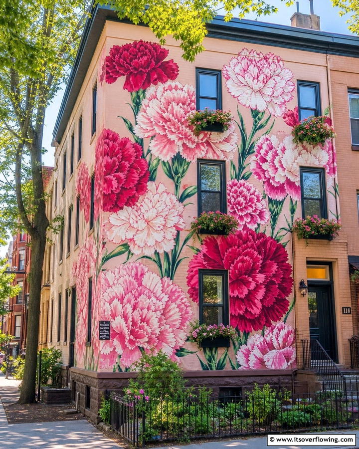 Carnation Charm - 20 Stunning Flower Murals on Buildings Around the World