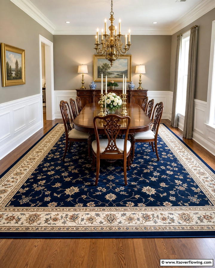 Carpeting with Intricate Borders - 20 Cozy Carpeted Dining Room Ideas for Comfort