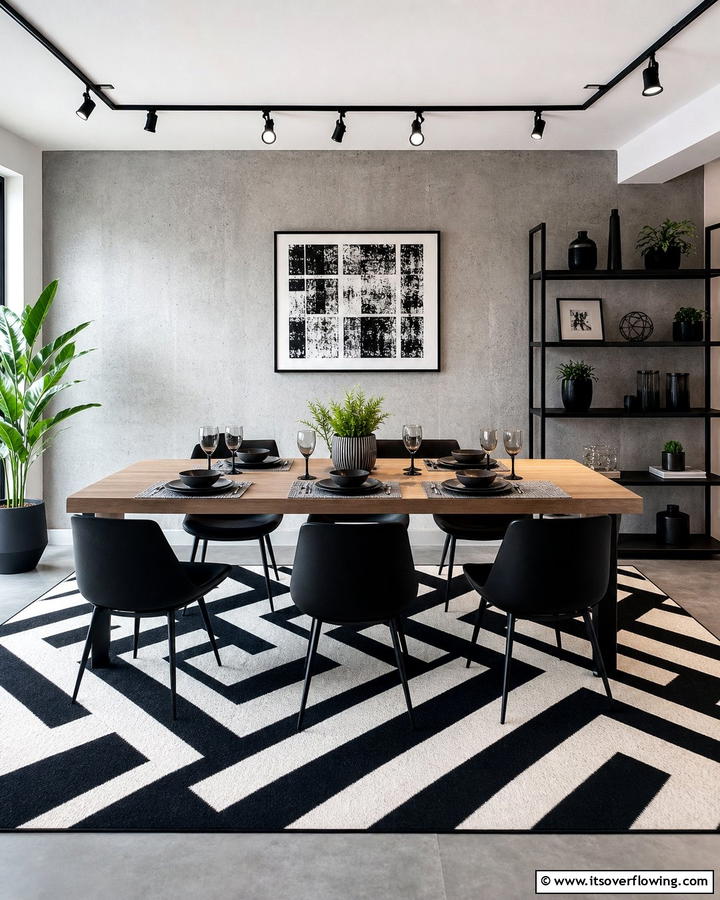 Carpets with Geometric Designs for a Contemporary Look - 20 Cozy Carpeted Dining Room Ideas for Comfort