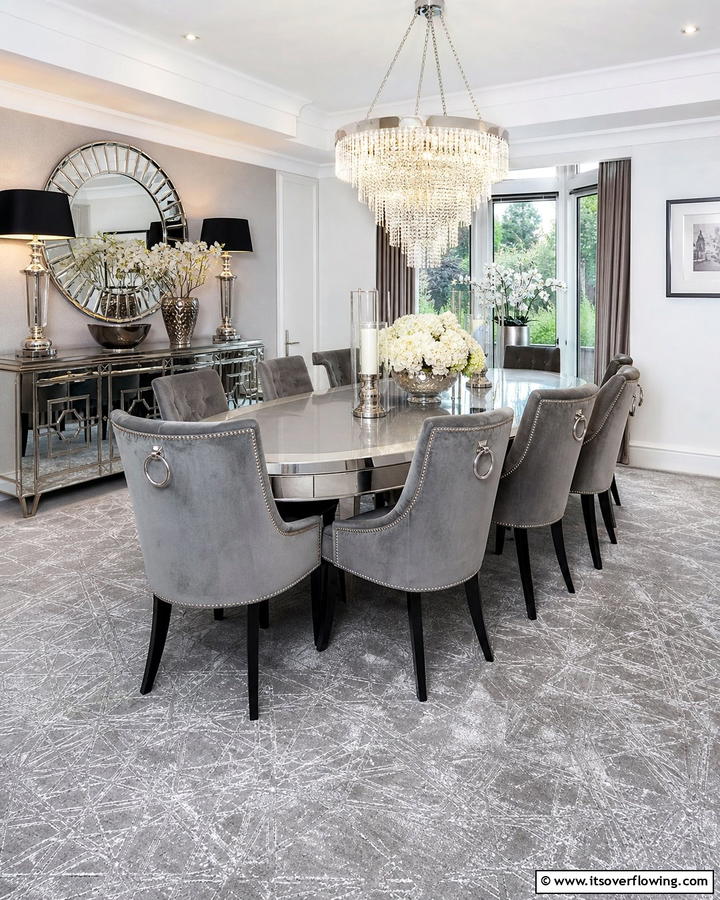 Carpets with Metallic Accents - 20 Cozy Carpeted Dining Room Ideas for Comfort