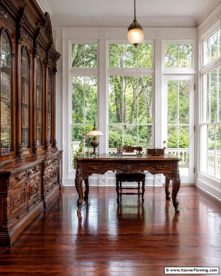 Carved Wood Furniture for Authenticity - 25 Victorian Sunroom Ideas for a Bright Retreat