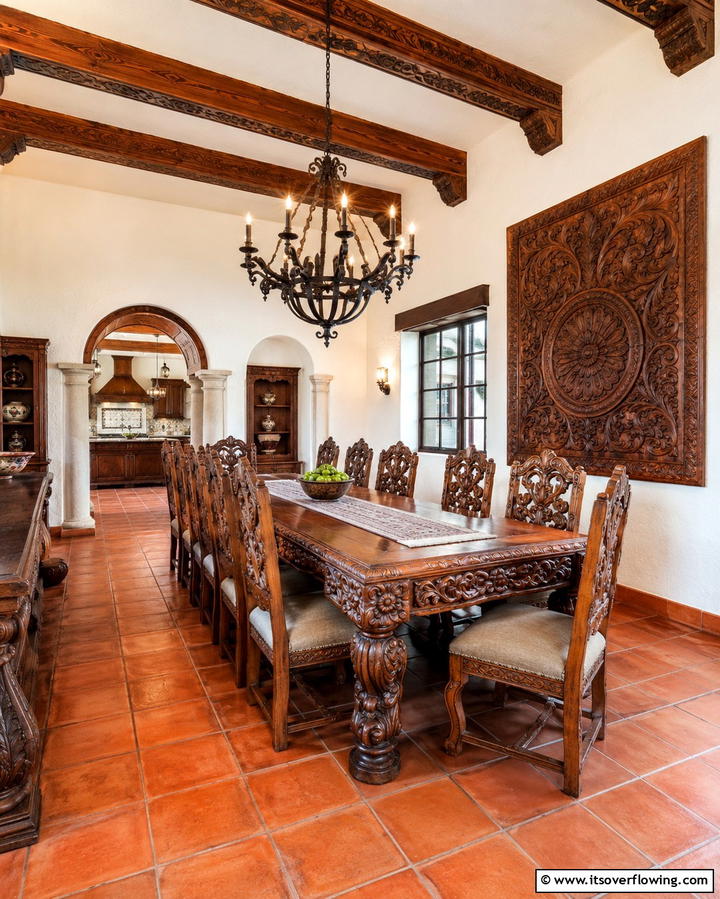 Carved Wooden Details - 20 Spanish Style Dining Room Ideas for a Chic Look