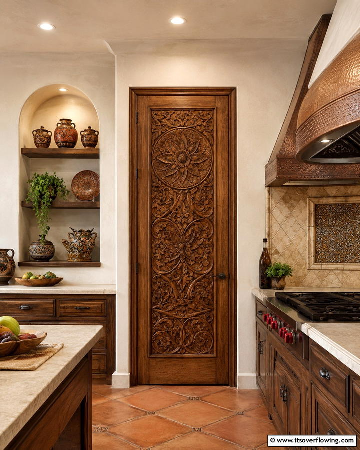 Carved Wooden Doors for Artistic Flair - 25 Kitchen Door Design Ideas to Enhance Your Space