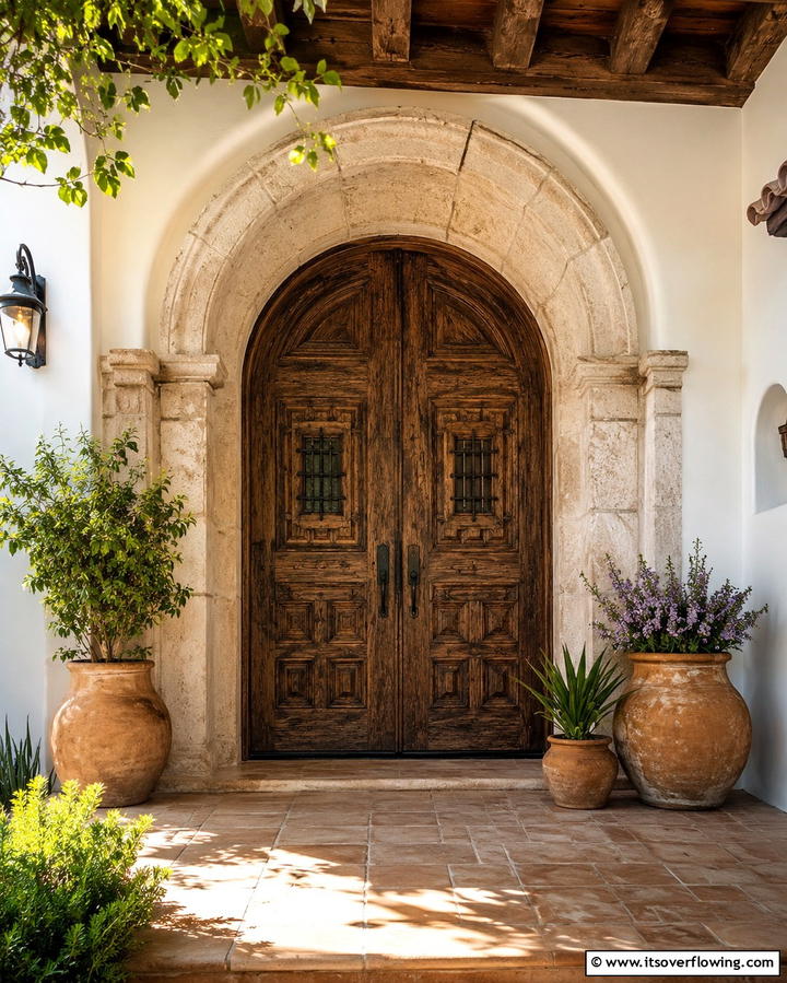 Carved Wooden Doors - 25 Spanish Style Home Exterior Ideas for Curb Appeal
